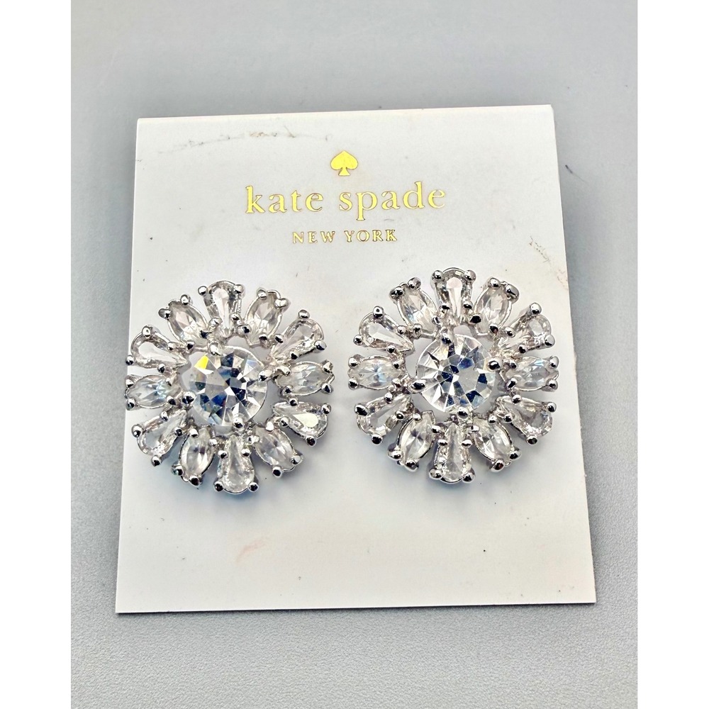 Kate Spade Rise to the Occasion Crystal Flower Stud Earrings Silver Tone NWT
